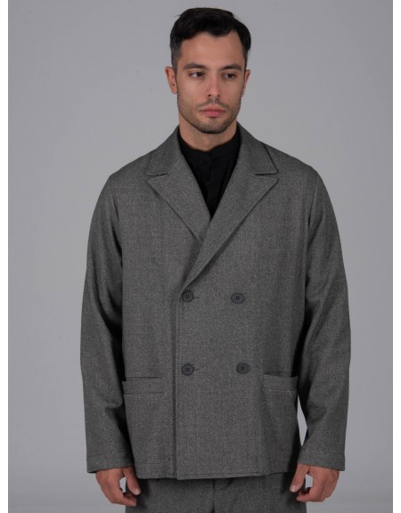 NINETEEN Σακάκι σταυροκουμπωτό X24-1035 Γκρι μελανζέ NINETEEN - 6