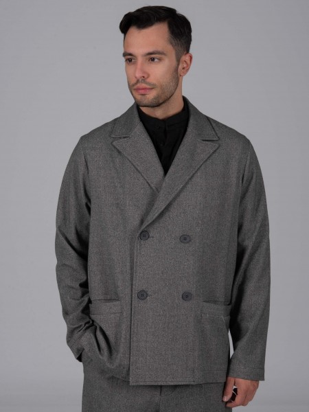 NINETEEN Σακάκι σταυροκουμπωτό X24-1035 Γκρι μελανζέ NINETEEN - 7