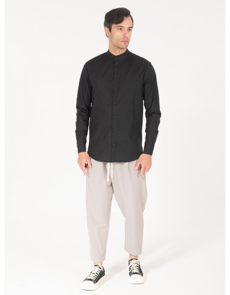 NINETEEN Πουκάμισο mao K25-1012 Μαύρο NINETEEN - 4