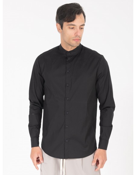 NINETEEN Πουκάμισο mao K25-1012 Μαύρο NINETEEN - 6