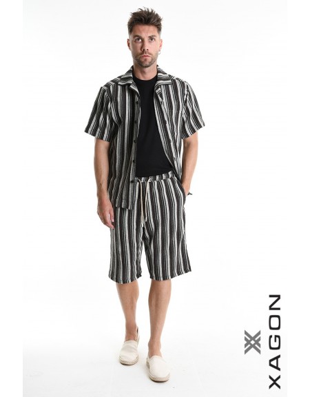 XAGON MAN Πουκάμισο ριγέ 2MD513C Μαύρο - Γκρι XAGON MAN - 5