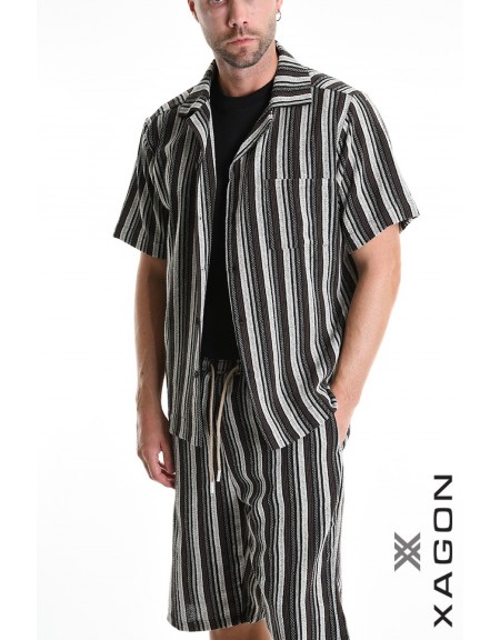 XAGON MAN Πουκάμισο ριγέ 2MD513C Μαύρο - Γκρι XAGON MAN - 4