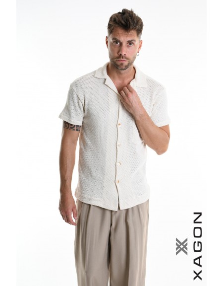 XAGON MAN Πουκάμισο κοντομάνικο 2MD507C Εκρού XAGON MAN - 3