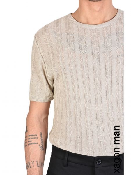 XAGON MAN T-shirt πλεκτό νημάτινο J01204 Μπεζ XAGON MAN - 5