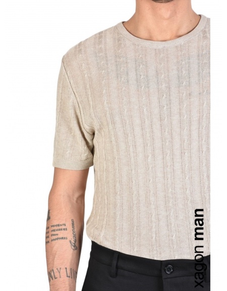 XAGON MAN T-shirt πλεκτό νημάτινο J01204 Μπεζ XAGON MAN - 5