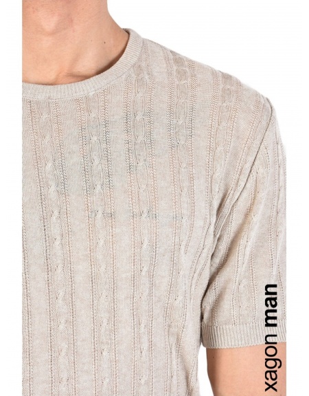 XAGON MAN T-shirt πλεκτό νημάτινο J01204 Μπεζ XAGON MAN - 4