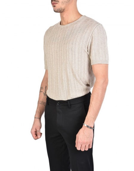 XAGON MAN T-shirt πλεκτό νημάτινο J01204 Μπεζ XAGON MAN - 3
