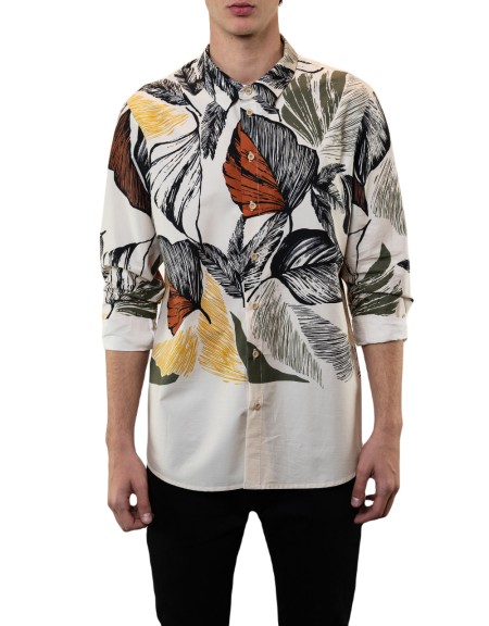 19 ATHENS Πουκάμισο K21-1003 Εμπριμέ -  Εκρού NINETEEN - 3