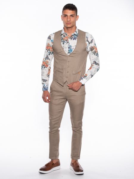 OVER-D Γιλέκο λινό OM566GL Μπεζ OVER-D - 5