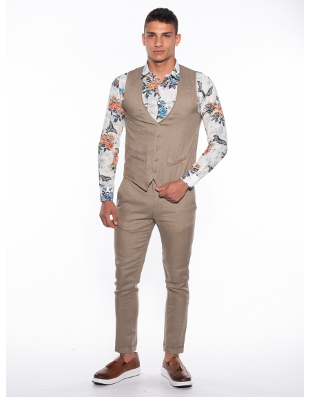 OVER-D Γιλέκο λινό OM566GL Μπεζ OVER-D - 5