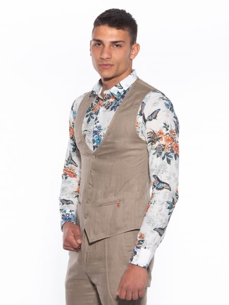 OVER-D Γιλέκο λινό OM566GL Μπεζ OVER-D - 4