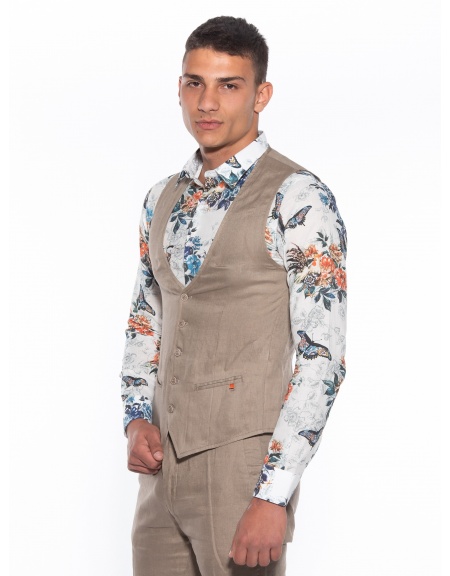 OVER-D Γιλέκο λινό OM566GL Μπεζ OVER-D - 4