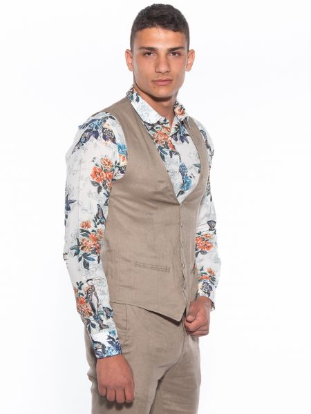 OVER-D Γιλέκο λινό OM566GL Μπεζ OVER-D - 3