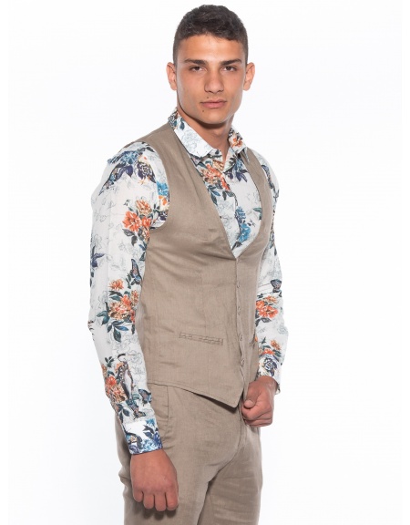 OVER-D Γιλέκο λινό OM566GL Μπεζ OVER-D - 3