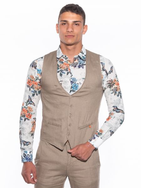 OVER-D Γιλέκο λινό OM566GL Μπεζ OVER-D - 8