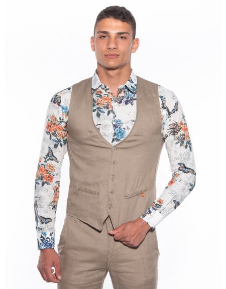 OVER-D Γιλέκο λινό OM566GL Μπεζ OVER-D - 8