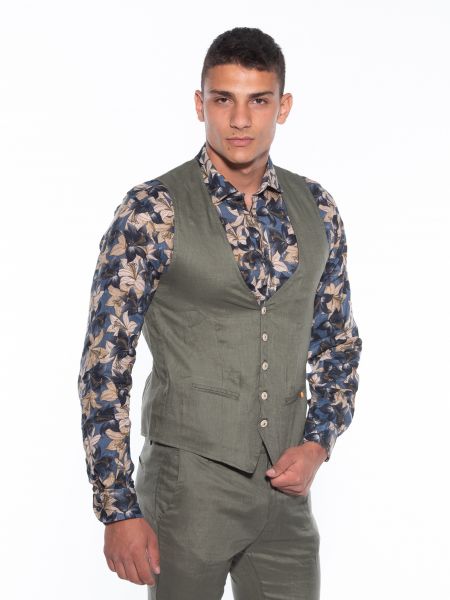 OVER-D Γιλέκο λινό OM566GL Λαδί OVER-D - 3