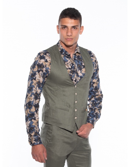 OVER-D Γιλέκο λινό OM566GL Λαδί OVER-D - 3