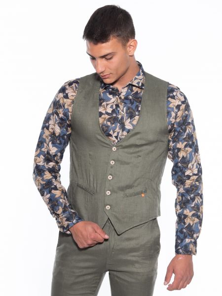 OVER-D Γιλέκο λινό OM566GL Λαδί OVER-D - 1