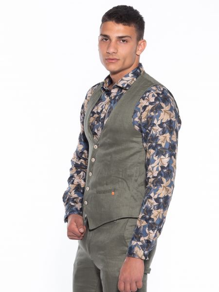 OVER-D Γιλέκο λινό OM566GL Λαδί OVER-D - 4