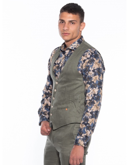 OVER-D Γιλέκο λινό OM566GL Λαδί OVER-D - 4