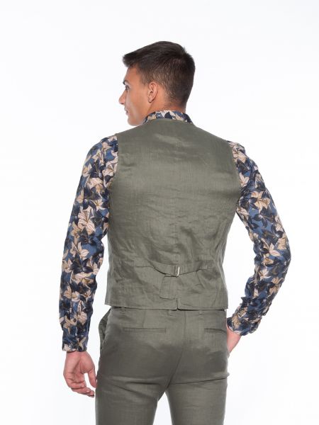 OVER-D Γιλέκο λινό OM566GL Λαδί OVER-D - 2