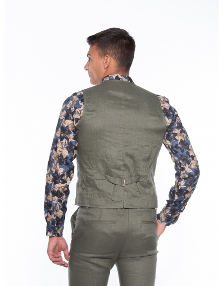 OVER-D Γιλέκο λινό OM566GL Λαδί OVER-D - 2