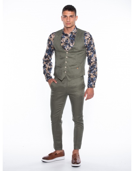 OVER-D Γιλέκο λινό OM566GL Λαδί OVER-D - 5