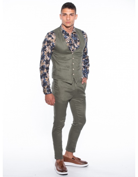 OVER-D Γιλέκο λινό OM566GL Λαδί OVER-D - 6