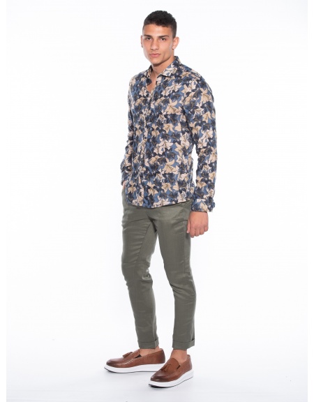 OVER-D Linen shirt OM636CM Floral - Blue - Oil OVER-D - 8
