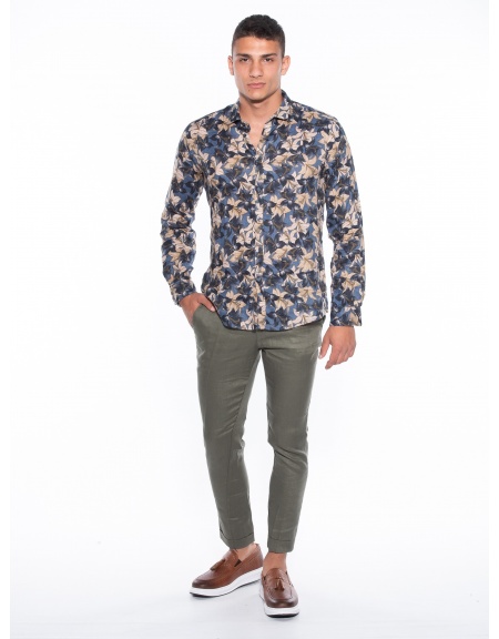 OVER-D Linen shirt OM636CM Floral - Blue - Oil OVER-D - 6