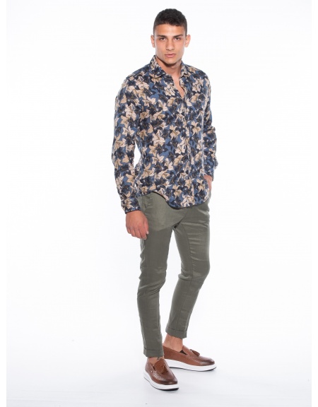 OVER-D Linen shirt OM636CM Floral - Blue - Oil OVER-D - 7