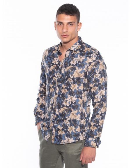 OVER-D Linen shirt OM636CM Floral - Blue - Oil OVER-D - 4