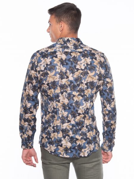 OVER-D Πουκάμισο λινό OM636CM Floral - Μπλε - Λαδί OVER-D - 2