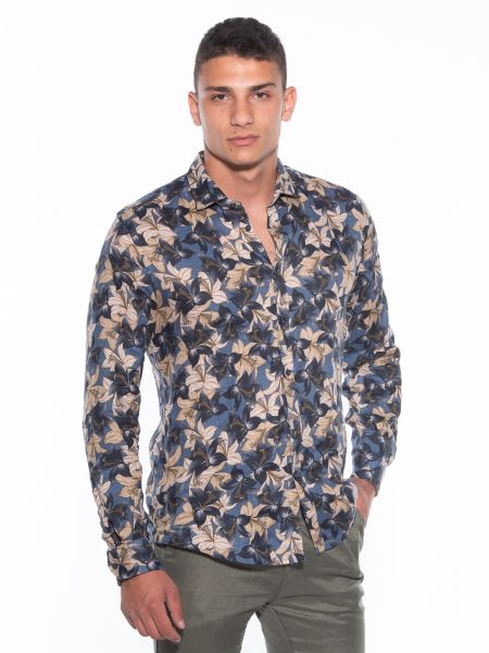 OVER-D Linen shirt OM636CM Floral - Blue - Oil OVER-D - 3