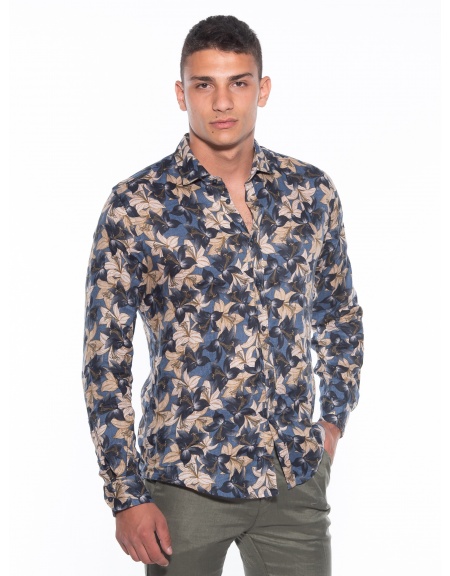 OVER-D Linen shirt OM636CM Floral - Blue - Oil OVER-D - 3