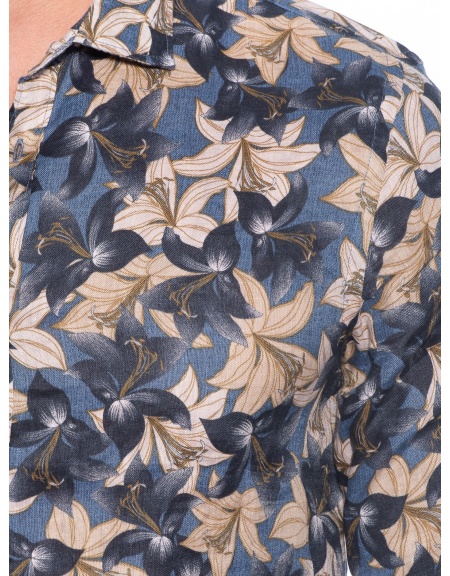 OVER-D Πουκάμισο λινό OM636CM Floral - Μπλε - Λαδί OVER-D - 5