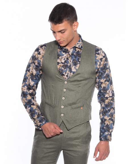 OVER-D Γιλέκο λινό OM566GL Λαδί OVER-D - 9