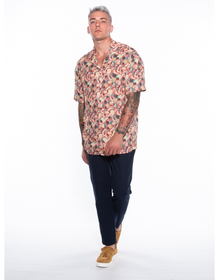 19 ATHENS Short sleeve shirt K21-1011 Beige - Red NINETEEN - 6