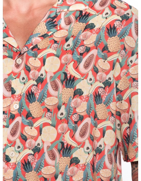 19 ATHENS Short sleeve shirt K21-1011 Beige - Red NINETEEN - 5