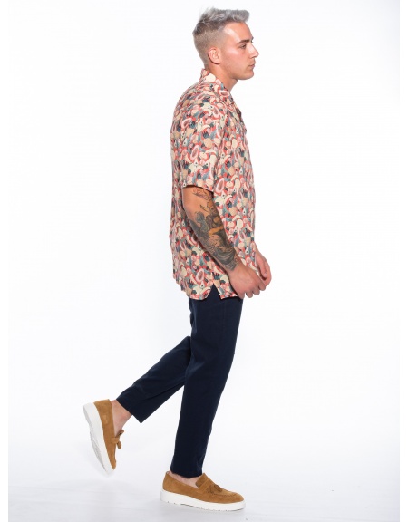 19 ATHENS Short sleeve shirt K21-1011 Beige - Red NINETEEN - 8