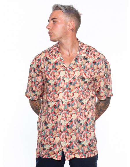 19 ATHENS Short sleeve shirt K21-1011 Beige - Red NINETEEN - 10