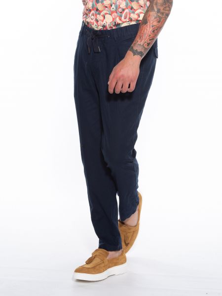 OVER-D Παντελόνι Chino λινό OM623PN Μπλε OVER-D - 5