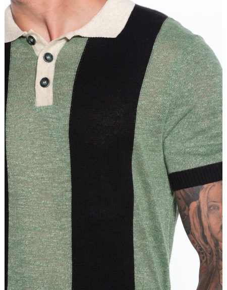 OVER-D Polo yarn striped OM773MG Green - Beige - Black OVER-D - 5