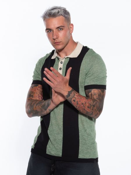 OVER-D Polo yarn striped OM773MG Green - Beige - Black OVER-D - 1