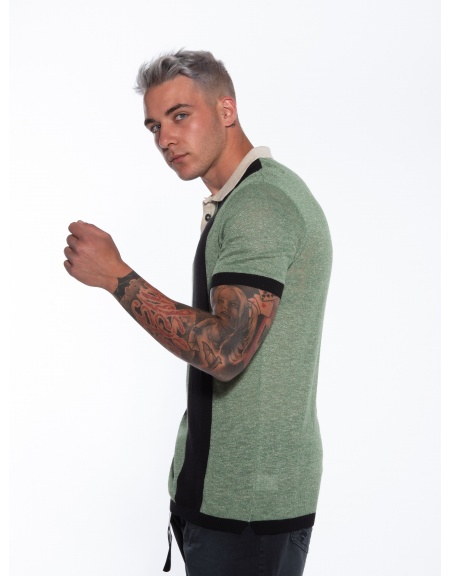OVER-D Polo yarn striped OM773MG Green - Beige - Black OVER-D - 4