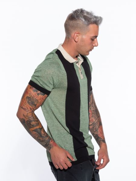OVER-D Polo yarn striped OM773MG Green - Beige - Black OVER-D - 3