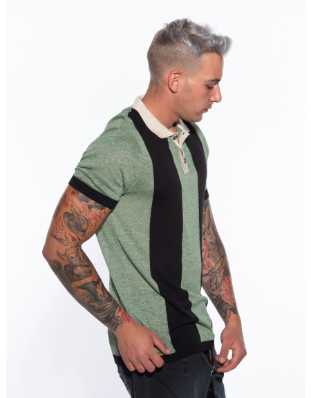 OVER-D Polo yarn striped OM773MG Green - Beige - Black OVER-D - 3