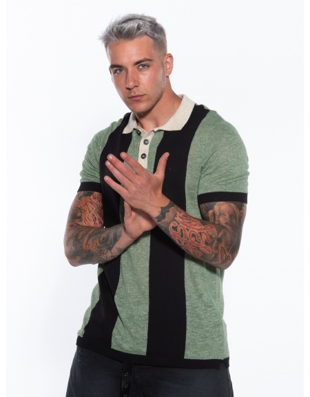 OVER-D Polo yarn striped OM773MG Green - Beige - Black OVER-D - 10