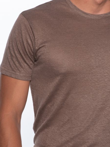 OVER-D T-shirt λινό OM804TS Καφέ OVER-D - 5